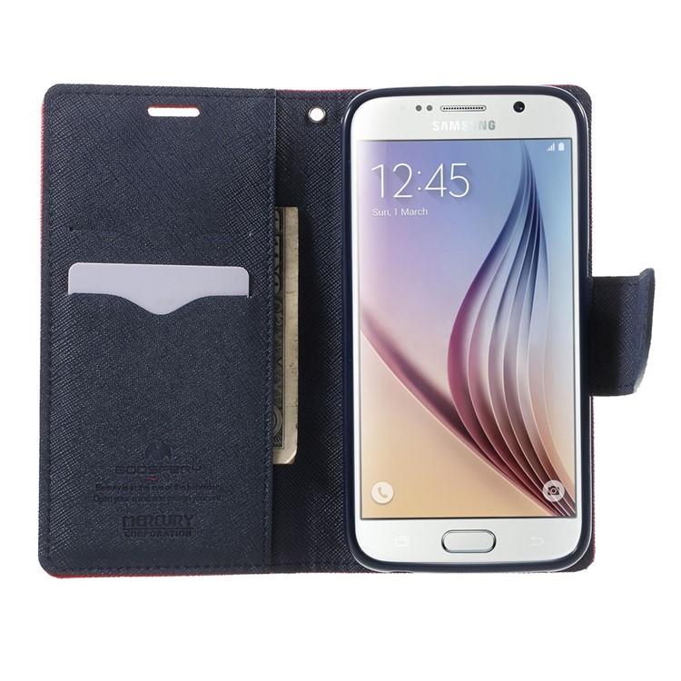 MERCURY Goospery Fancy Diary Leather Case for Samsung Galaxy S6 G920 with Stand - Red-5