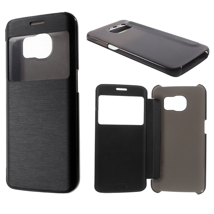 View Window Leather Folio Case for Samsung Galaxy S6 edge G925 - Black-1