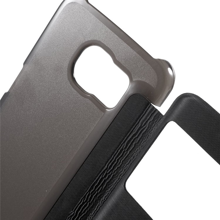 View Window Leather Folio Case for Samsung Galaxy S6 edge G925 - Black-5