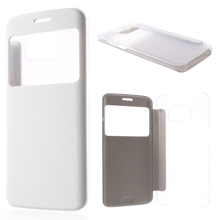 View Window Leather Folio Case for Samsung Galaxy S6 edge G925 - White-1