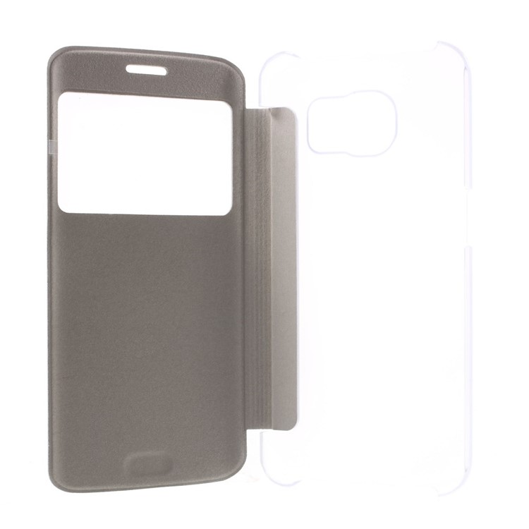 View Window Leather Folio Case for Samsung Galaxy S6 edge G925 - White-4