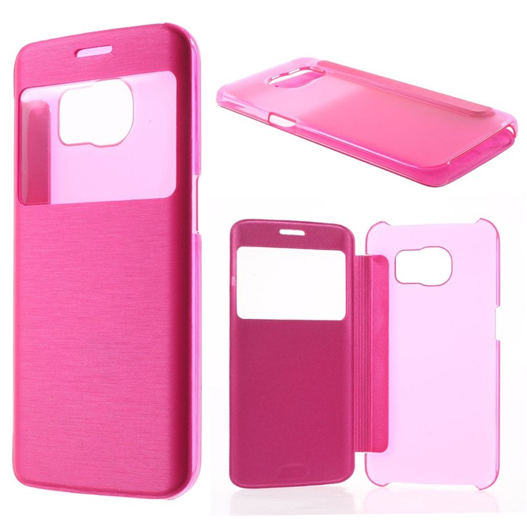 View Window Leather Folio Case for Samsung Galaxy S6 edge G925 - Rose-1
