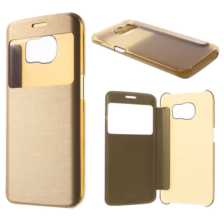 View Window Leather Folio Cover for Samsung Galaxy S6 edge G925 - Gold-1