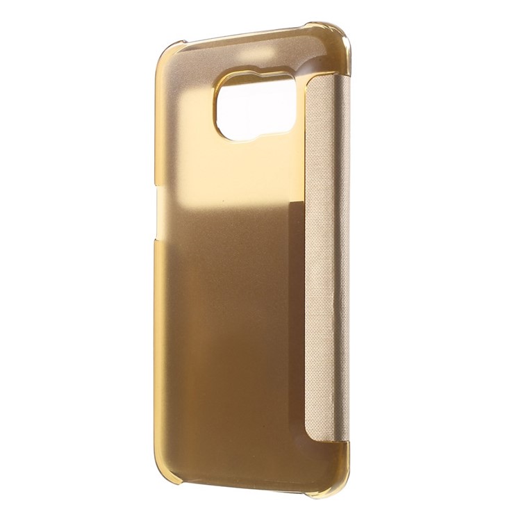 View Window Leather Folio Cover for Samsung Galaxy S6 edge G925 - Gold-2