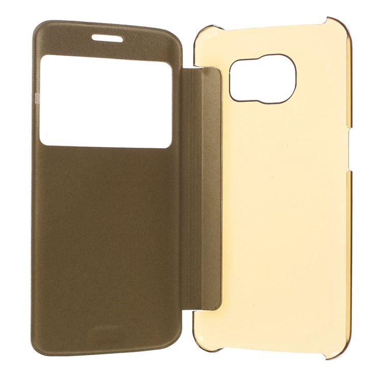 View Window Leather Folio Cover for Samsung Galaxy S6 edge G925 - Gold-4