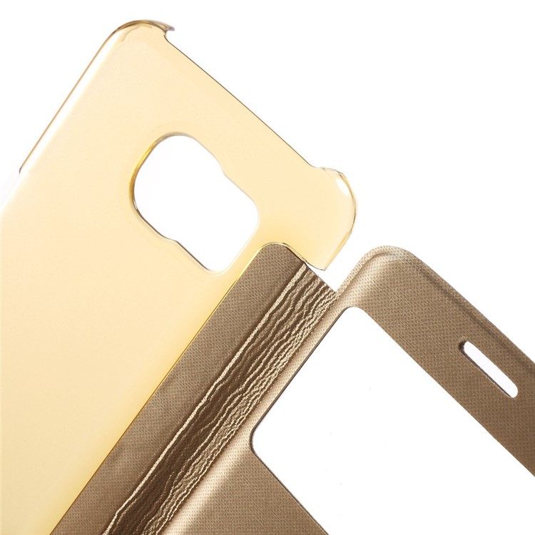 View Window Leather Folio Cover for Samsung Galaxy S6 edge G925 - Gold-5