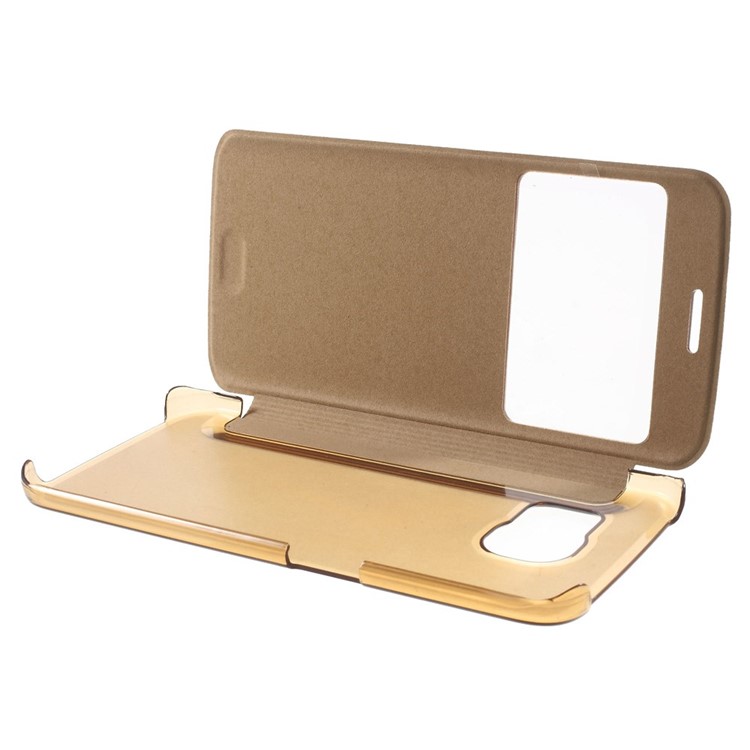 View Window Leather Folio Cover for Samsung Galaxy S6 edge G925 - Gold-8