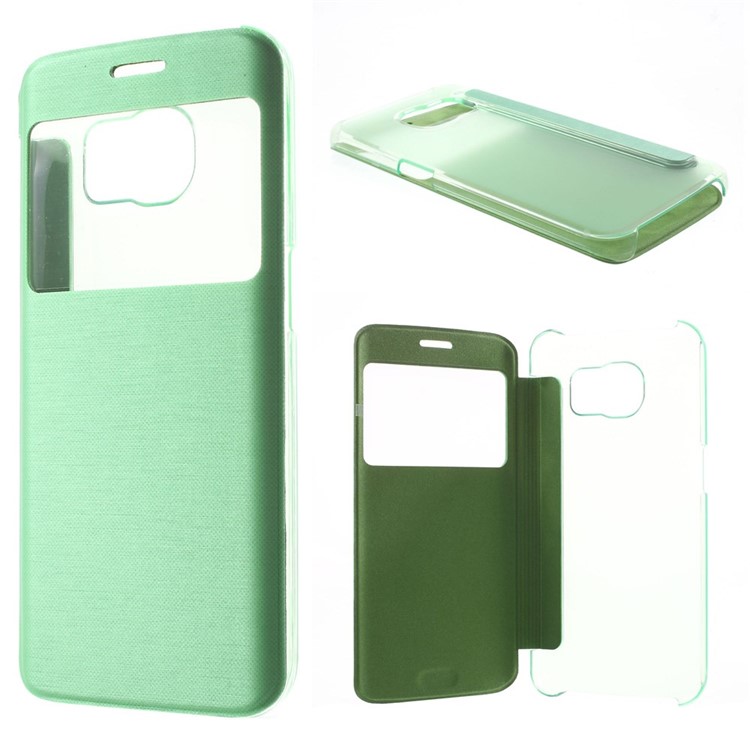 View Window Leather Folio Cover for Samsung Galaxy S6 edge G925 - Cyan-1