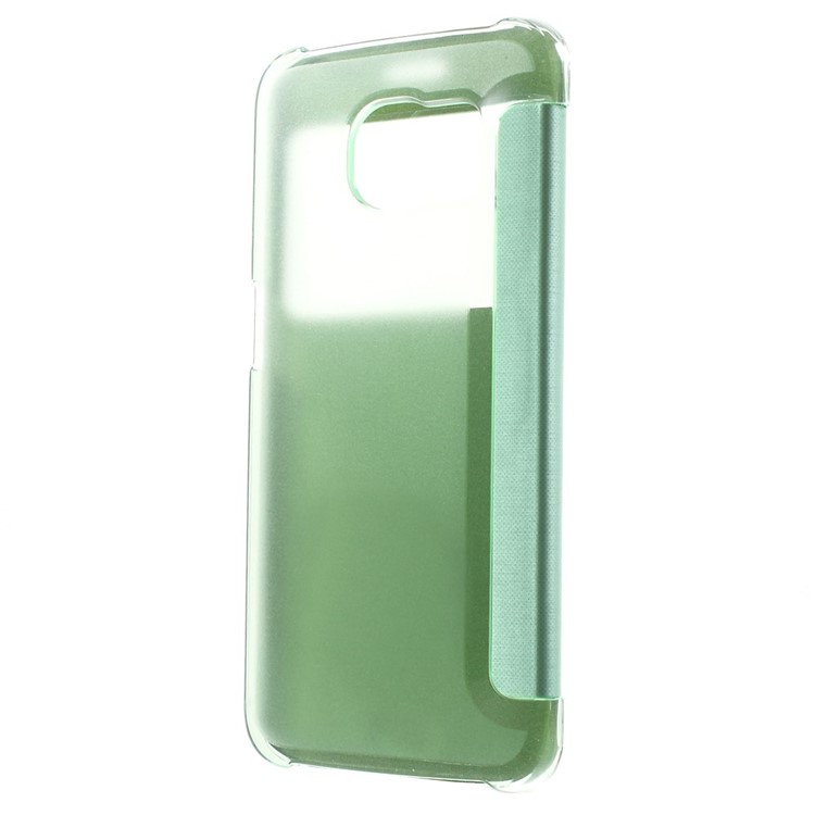 View Window Leather Folio Cover for Samsung Galaxy S6 edge G925 - Cyan-2