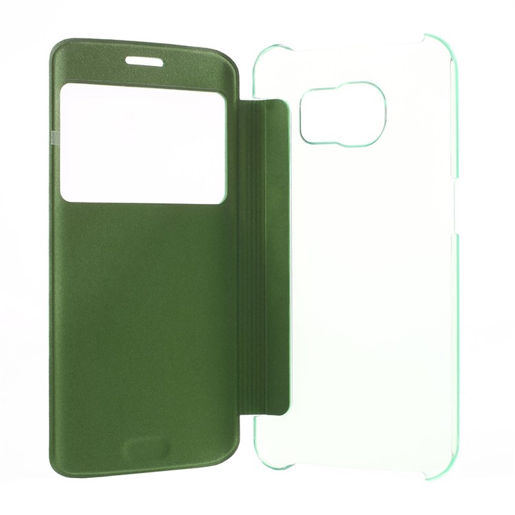 View Window Leather Folio Cover for Samsung Galaxy S6 edge G925 - Cyan-4