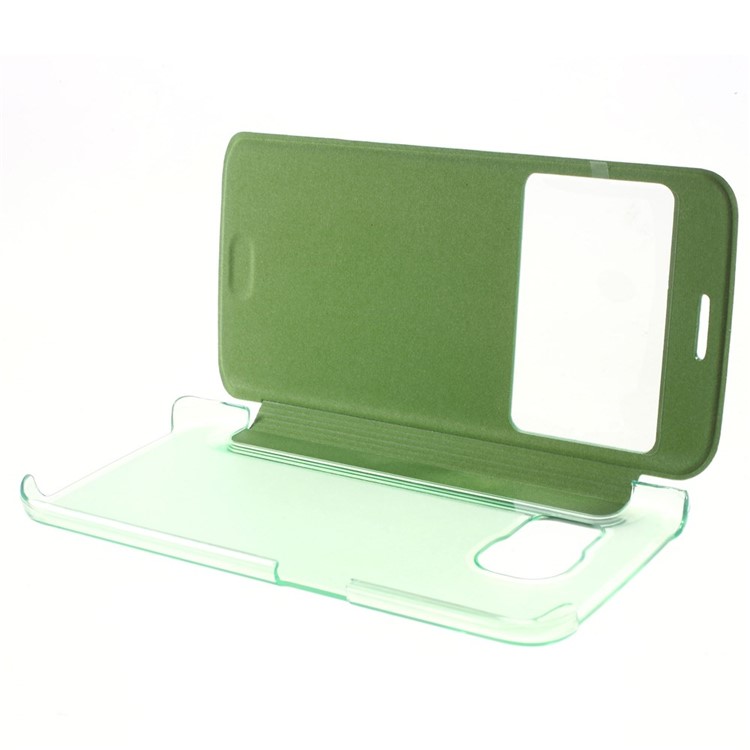 View Window Leather Folio Cover for Samsung Galaxy S6 edge G925 - Cyan-9