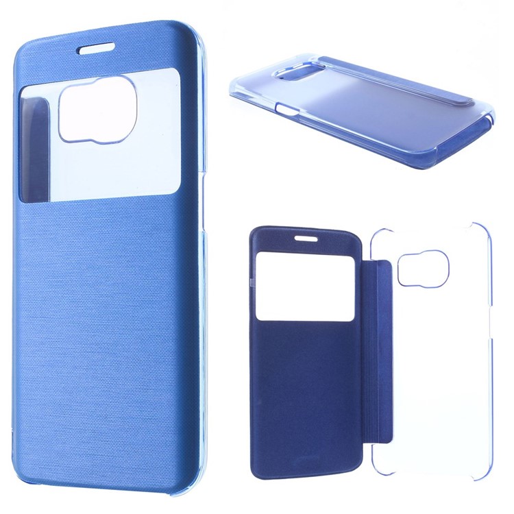 For Samsung Galaxy S6 edge G925 View Window Leather Folio Shell Cover - Blue-1
