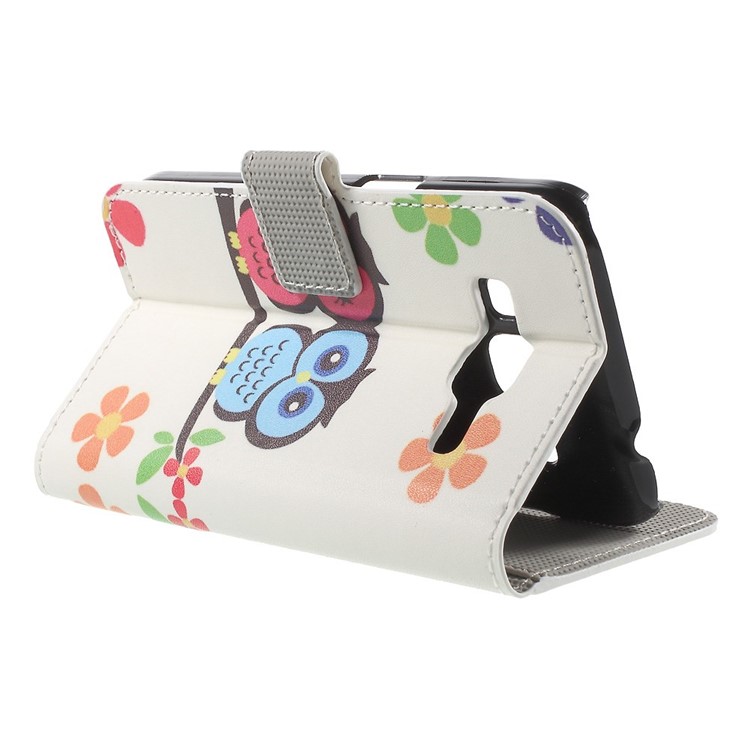 Owl Lover and Flowers Leather Wallet Stand Cover for Galaxy Core Prime SM-G360-3