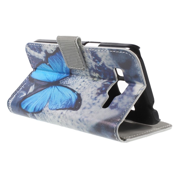 Blue Butterfly Flip Leather Wallet Stand Shell for Galaxy Core Prime SM-G360-3