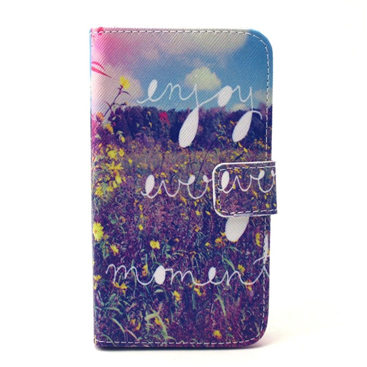 Leather Card Holder Cover for Galaxy Core Prime SM-G360 - Enjoy Every Moment & Flowers-1