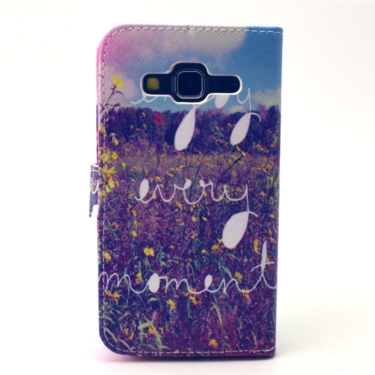 Leather Card Holder Cover for Galaxy Core Prime SM-G360 - Enjoy Every Moment & Flowers-2