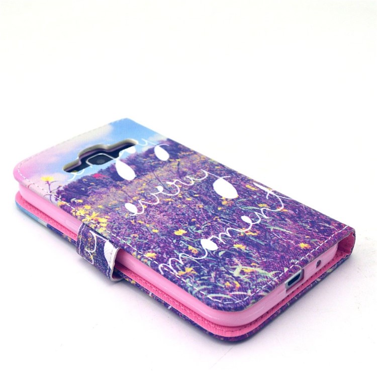 Leather Card Holder Cover for Galaxy Core Prime SM-G360 - Enjoy Every Moment & Flowers-4