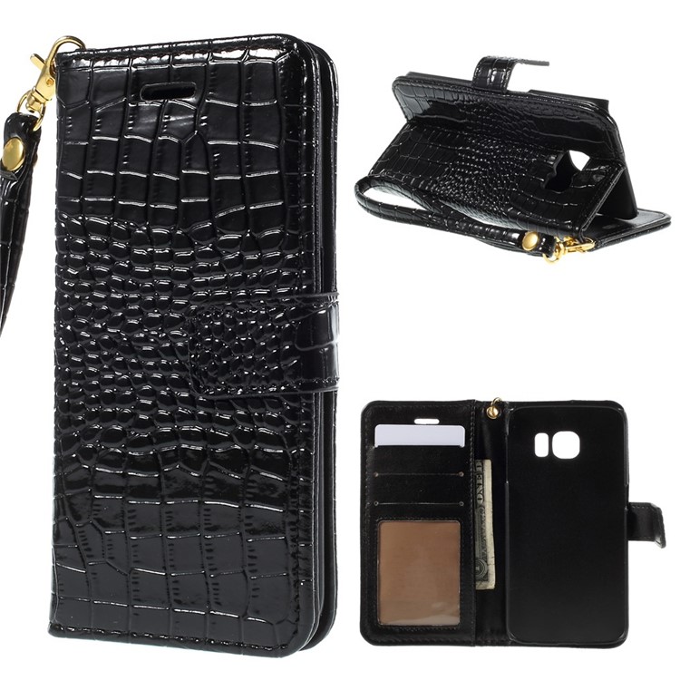 Crocodile Texture Wallet Leather Case for Galaxy S6 Edge G925 - Black-1