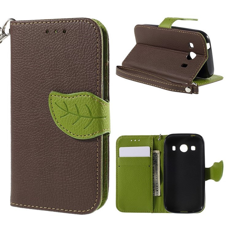 Leaf Pattern Magnetic Leather Wallet Shell for Samsung Galaxy Ace 4 SM-G357FZ / Ace Style LTE G357 - Coffee-1