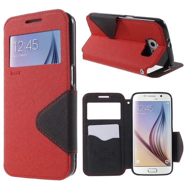 ROAR KOREA Diary Window View Leather Card Slot Cover for Samsung Galaxy S6 G920 - Red-1