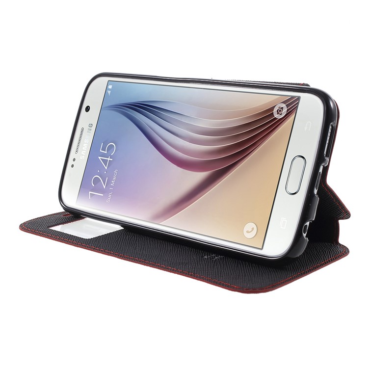 ROAR KOREA Diary Window View Leather Card Slot Cover for Samsung Galaxy S6 G920 - Red-3