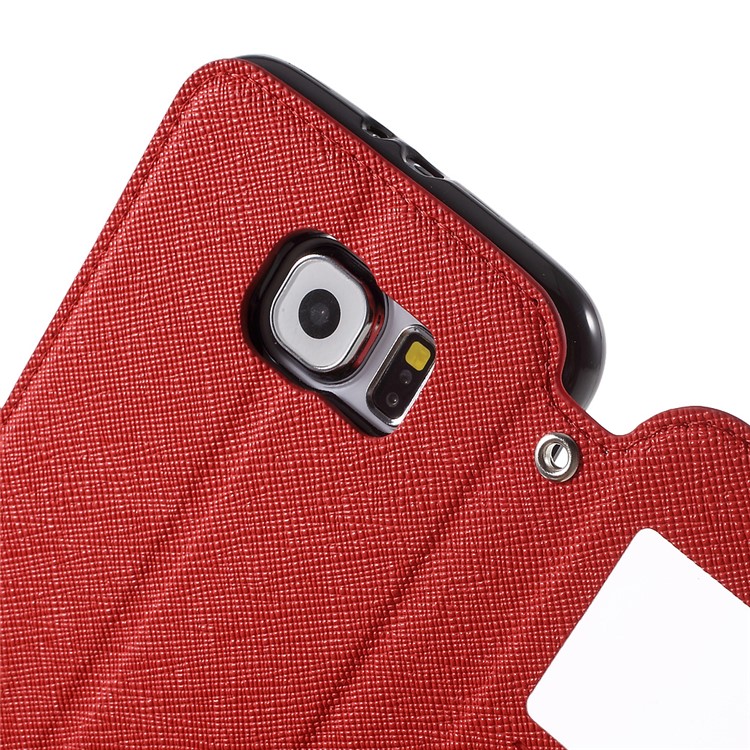 ROAR KOREA Diary Window View Leather Card Slot Cover for Samsung Galaxy S6 G920 - Red-8