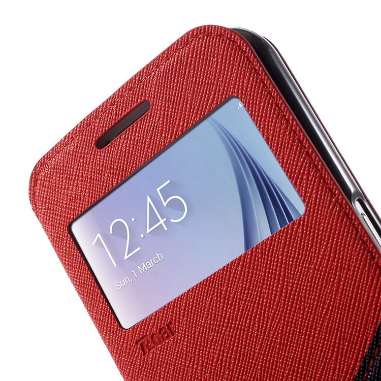 ROAR KOREA Diary Window View Leather Card Slot Cover for Samsung Galaxy S6 G920 - Red-9