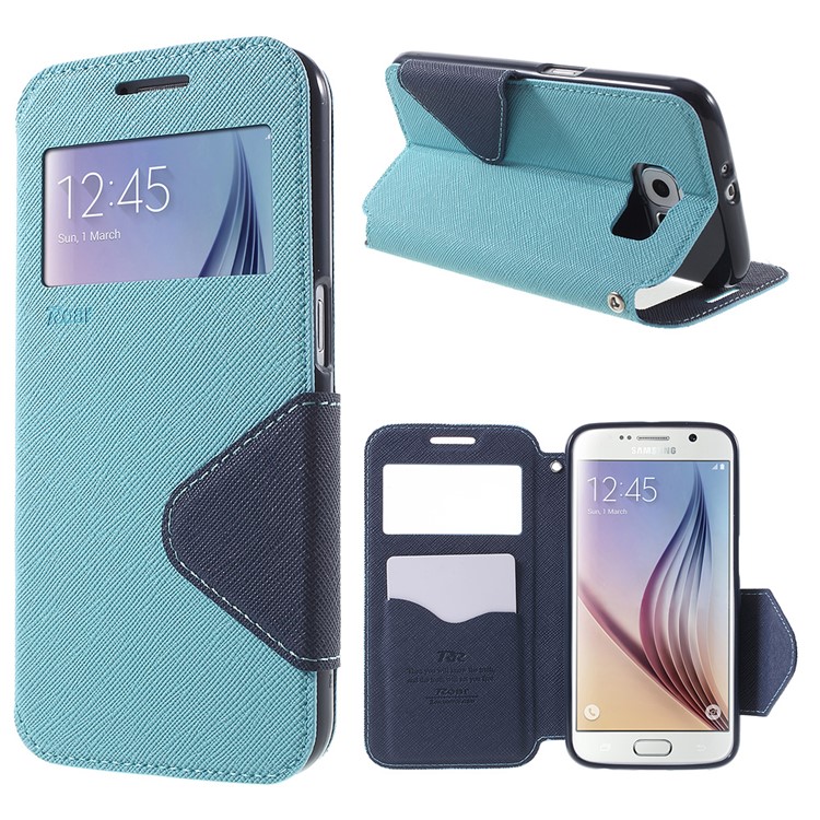 ROAR KOREA Diary Window View Flip Leather Cover for Samsung Galaxy S6 G920 - Light Blue-1