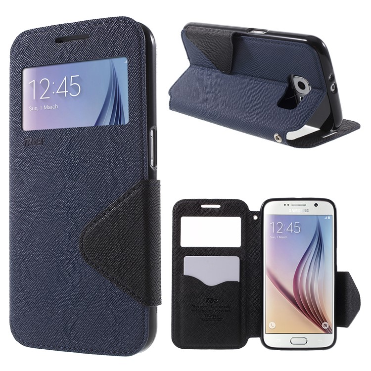 

ROAR KOREA Diary Window View Flip Leather Shell for Samsung Galaxy S6 G920 - Dark Blue