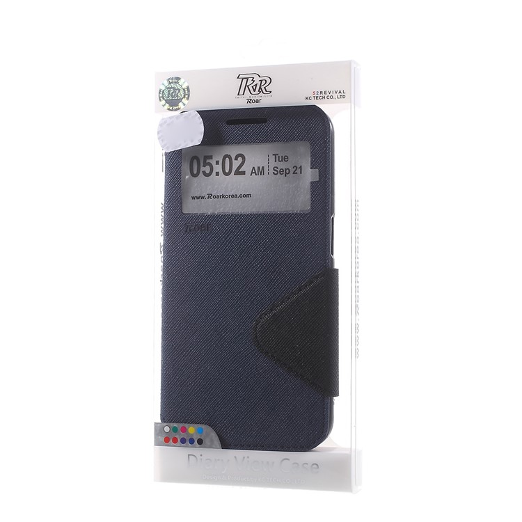 ROAR KOREA Diary Window View Flip Leather Shell for Samsung Galaxy S6 G920 - Dark Blue-10