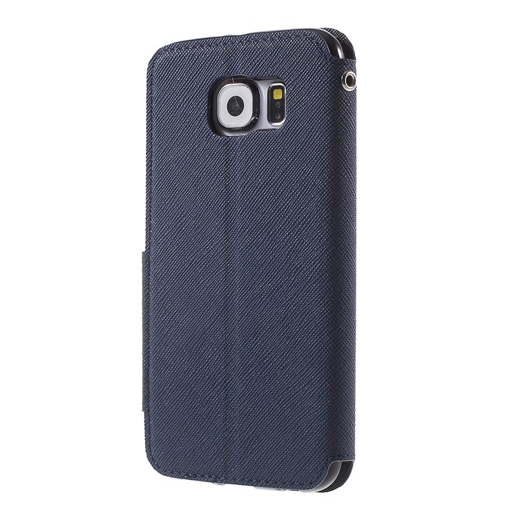 ROAR KOREA Diary Window View Flip Leather Shell for Samsung Galaxy S6 G920 - Dark Blue-2