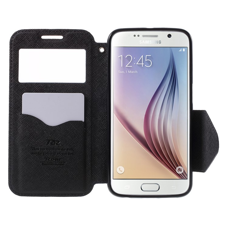 ROAR KOREA Diary Window View Flip Leather Shell for Samsung Galaxy S6 G920 - Dark Blue-5