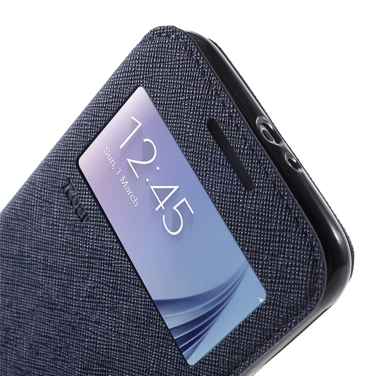 ROAR KOREA Diary Window View Flip Leather Shell for Samsung Galaxy S6 G920 - Dark Blue-8