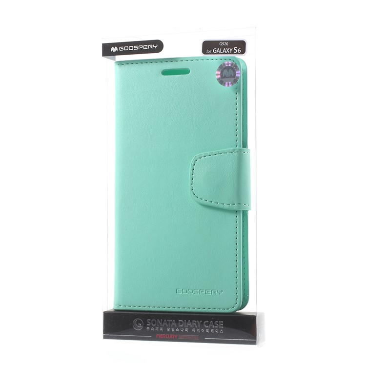 MERCURY Goospery Sonata Diary Wallet Leather Case Shell for Samsung Galaxy S6 G920 - Cyan-11