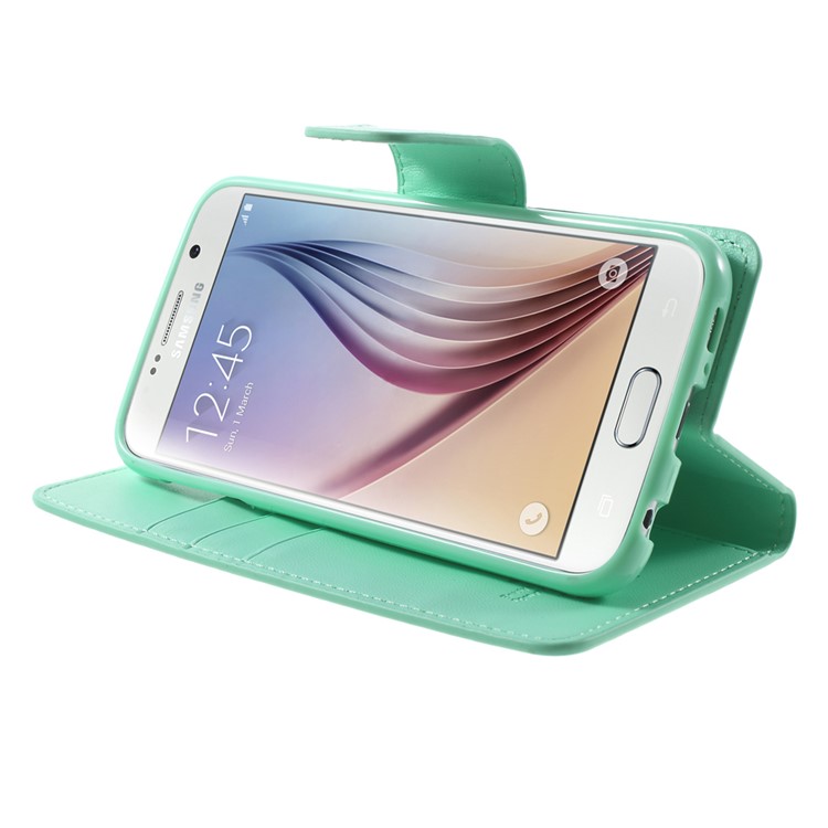 MERCURY Goospery Sonata Diary Wallet Leather Case Shell for Samsung Galaxy S6 G920 - Cyan-3
