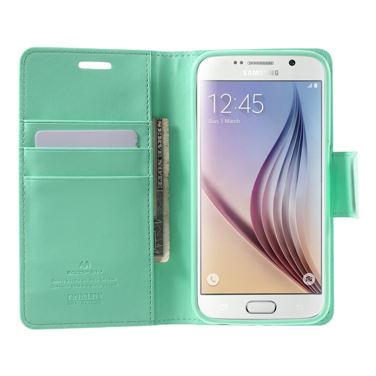 MERCURY Goospery Sonata Diary Wallet Leather Case Shell for Samsung Galaxy S6 G920 - Cyan-5