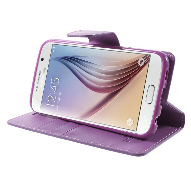 MERCURY Goospery Sonata Diary Wallet Leather Cover Shell for Samsung Galaxy S6 G920 - Purple-3