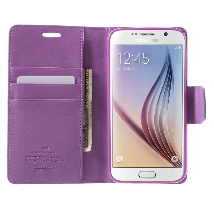 MERCURY Goospery Sonata Diary Wallet Leather Cover Shell for Samsung Galaxy S6 G920 - Purple-5