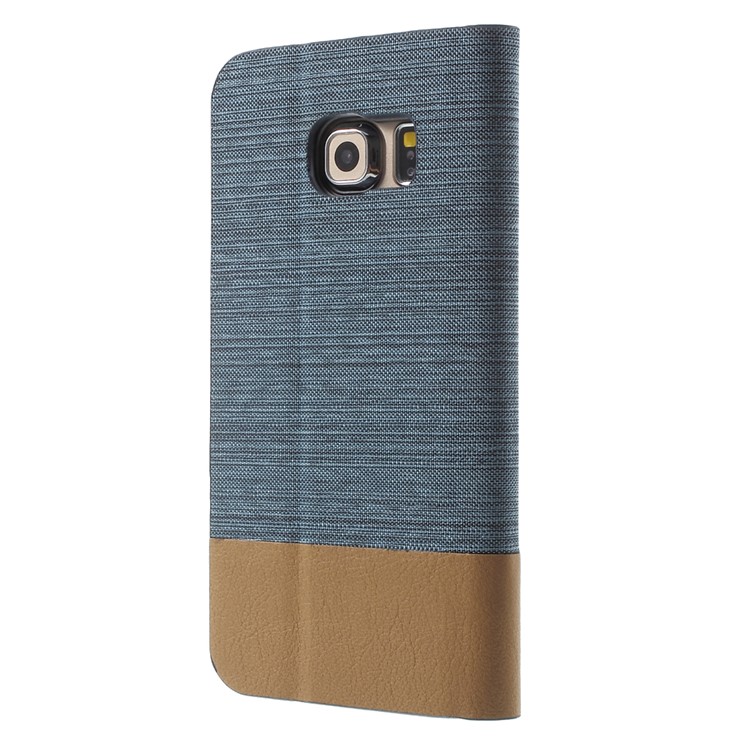 Two-color Line Texture Leather Cover Case for Samsung Galaxy S6 Edge G925 - Baby Blue-5