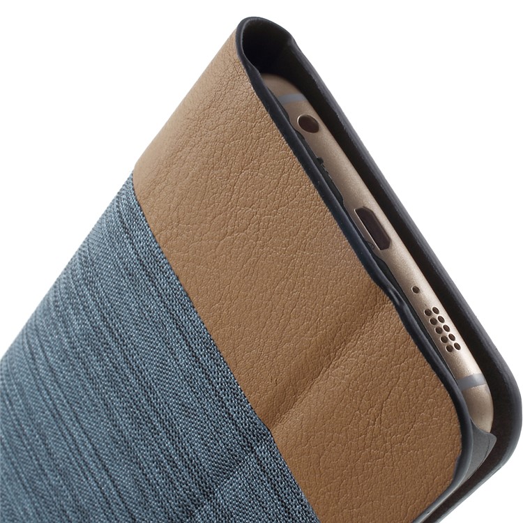 Two-color Line Texture Leather Cover Case for Samsung Galaxy S6 Edge G925 - Baby Blue-2