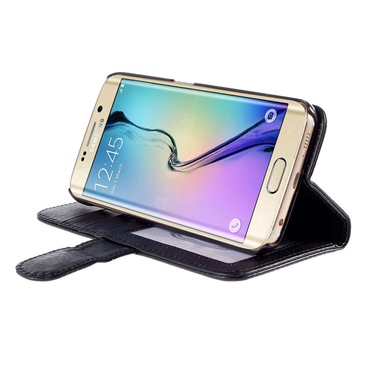 Magnetic Wallet Leather Case for Samsung Galaxy S6 edge G925 - Black-4