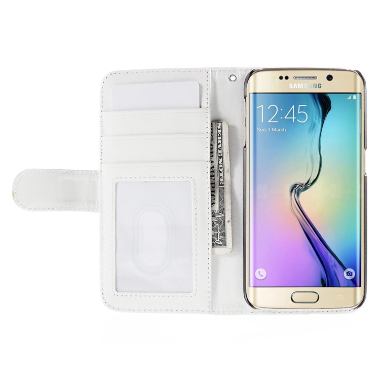 Leather Case with ID Credit Card Slots for Samsung Galaxy S6 edge G925 - White-6