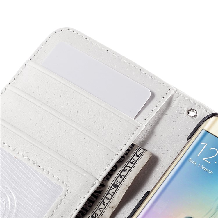 Leather Case with ID Credit Card Slots for Samsung Galaxy S6 edge G925 - White-8