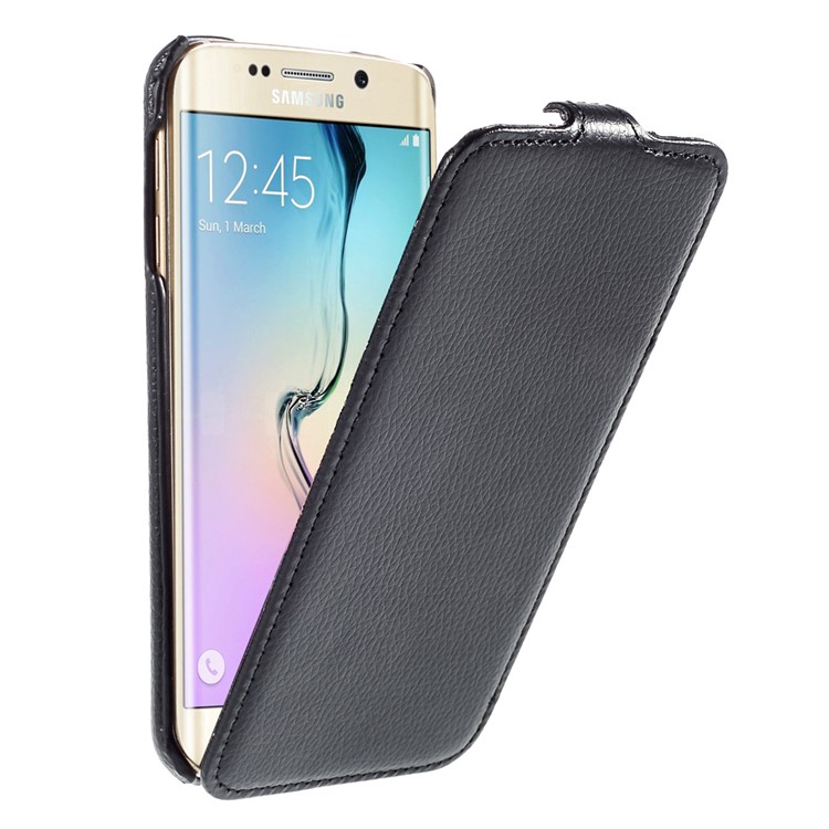Litchi Texture Vertical Flip Leather Case for Samsung Galaxy S6 Edge G925 - Black-2