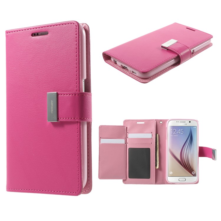 Mercury GOOSPERY Diary Card Slots Leather Case for Samsung Galaxy S6 G920 - Rose-4