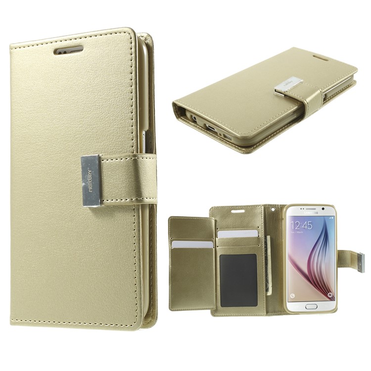 Mercury GOOSPERY Diary Card Slots Leather Cover for Samsung Galaxy S6 G920 - Champagne-1