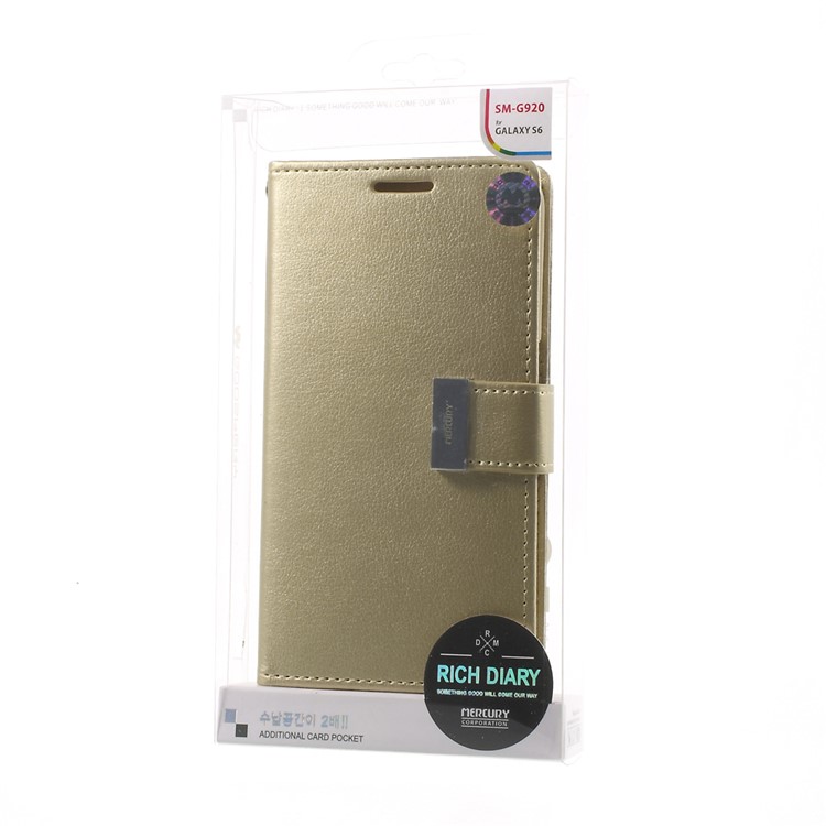 Mercury GOOSPERY Diary Card Slots Leather Cover for Samsung Galaxy S6 G920 - Champagne-10