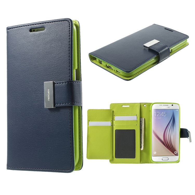 Mercury GOOSPERY Diary Card Slots Leather Case for Samsung Galaxy S6 G920 - Blue-1