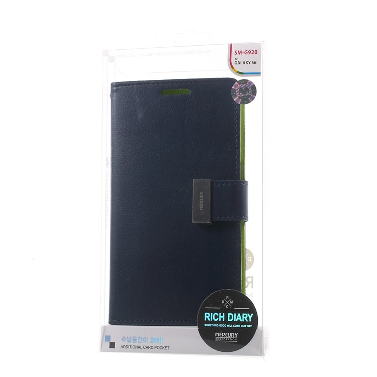 Mercury GOOSPERY Diary Card Slots Leather Case for Samsung Galaxy S6 G920 - Blue-10