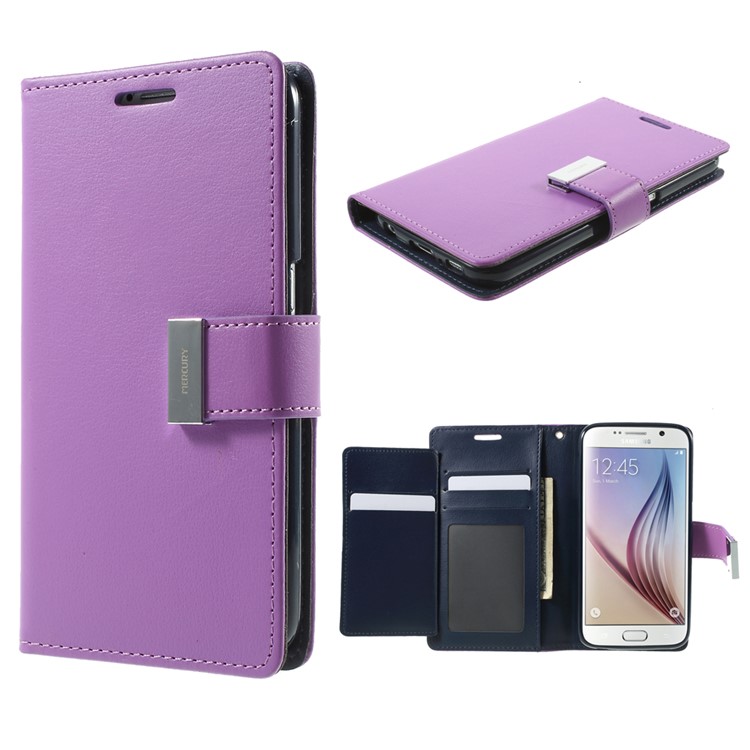 Mercury GOOSPERY Diary Card Slots Leather Case for Samsung Galaxy S6 G920 - Purple-8